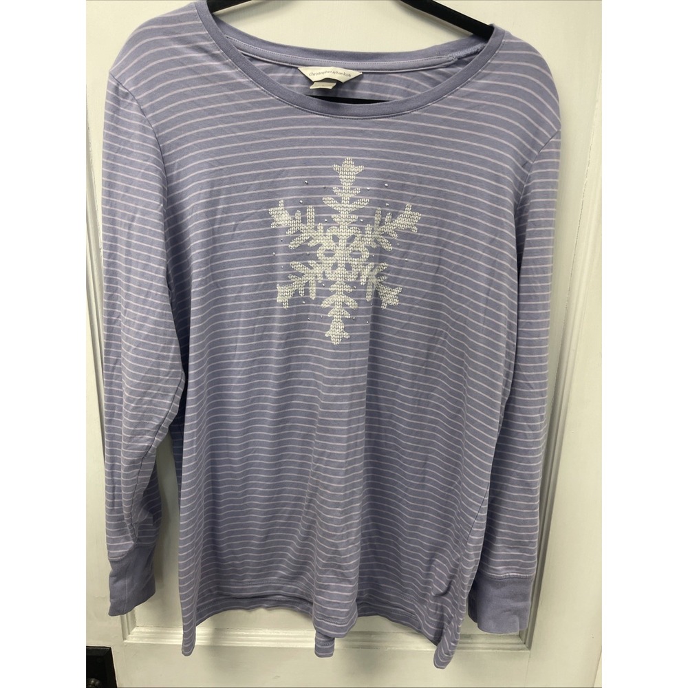 NWT Christopher & Banks Striped Studded Snowflake Long Sleeve Top Size Large